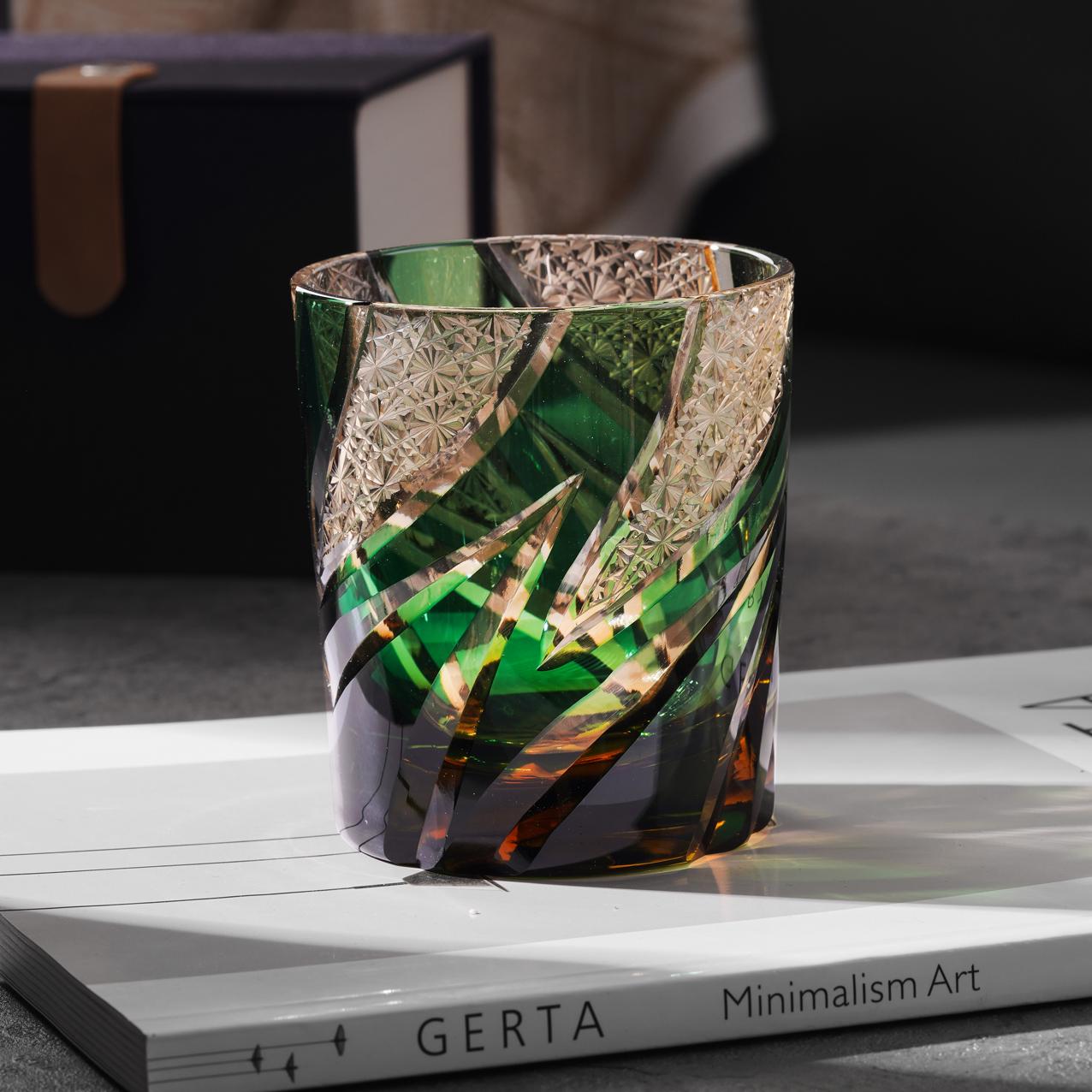 Vitraelle Hand Cut Green Flame Whisky Glasses – product image 2