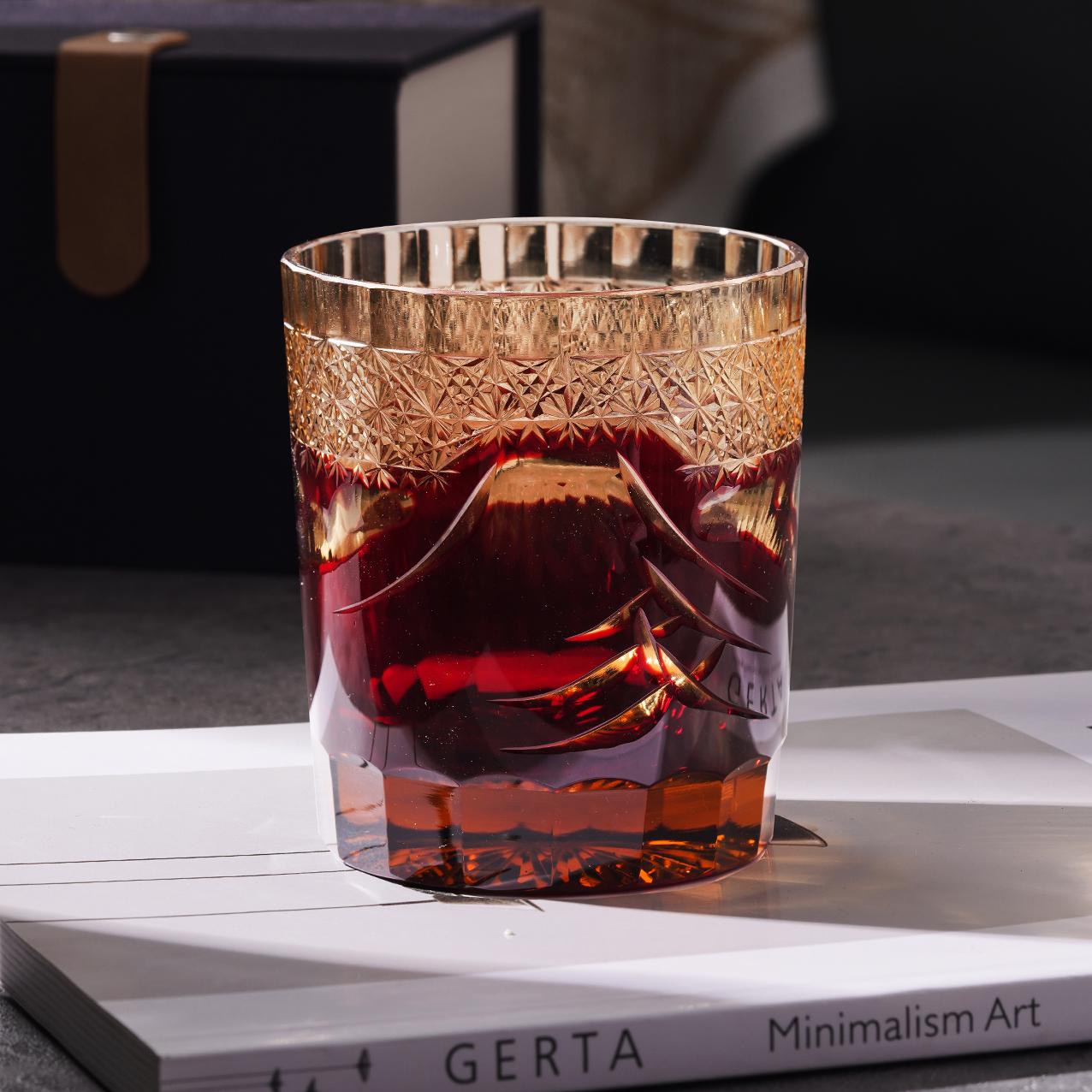 Vitraelle Hand Cut Fuji Red Crystal Whisky Glass – product image 2