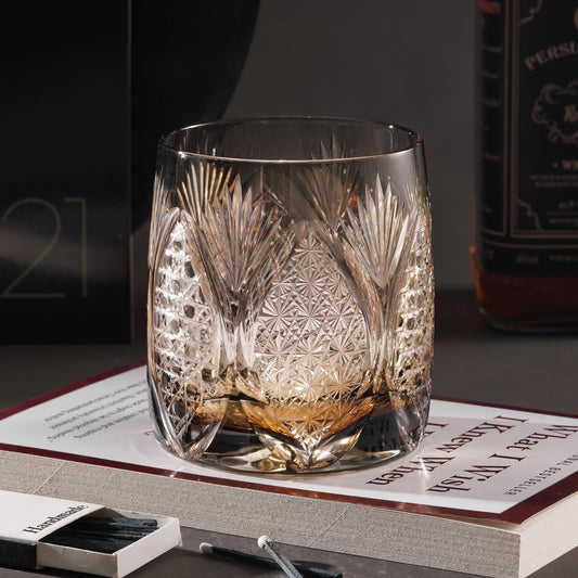 lovecove Hand Cut Amber Whisky Rocks Glass – product image 2