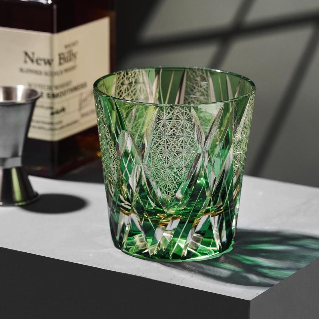 lovecove Vintage Kiriko Green Crystal Whisky Glass – product image 1