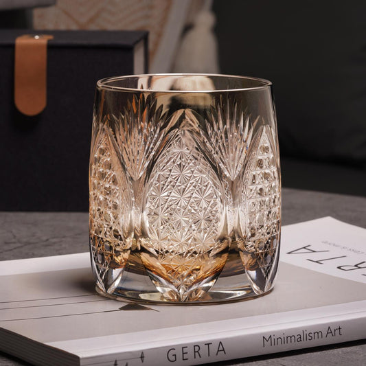 lovecove Hand Cut Amber Whisky Rocks Glass – product image 1