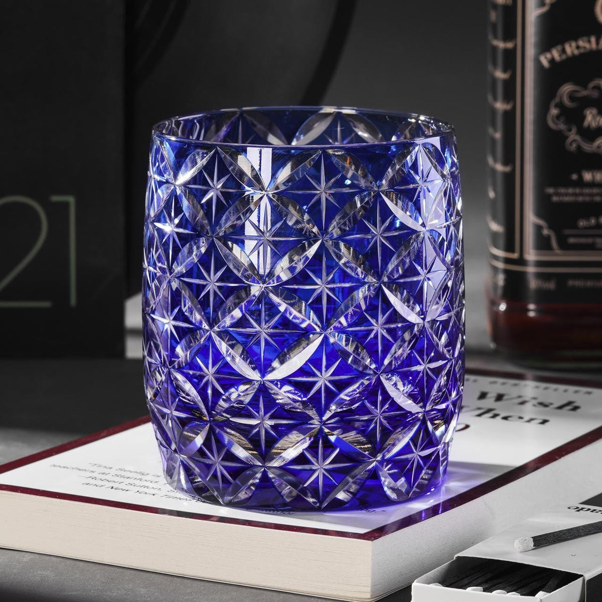 lovecove Hand-Cut Blue Whiskey Rocks Glass – product image 1