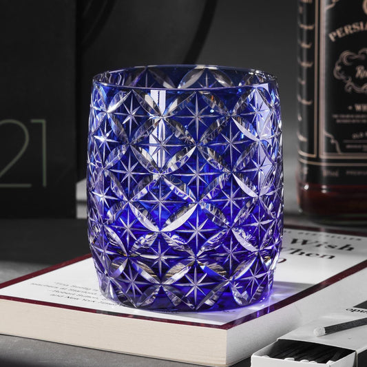 Vitraelle Hand-Cut Blue Whiskey Rocks Glass – product image 1