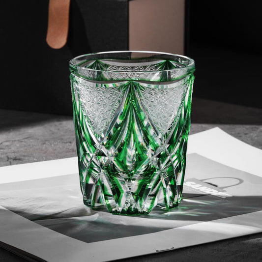 Vitraelle Hand Cut Green Whiskey Glass – product image 2