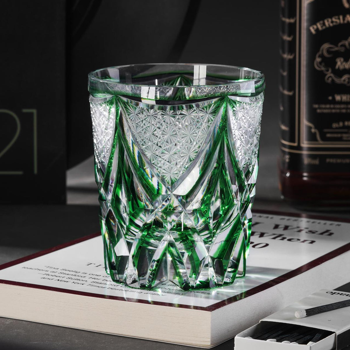 lovecove Hand Cut Green Whiskey Glass – product image 1