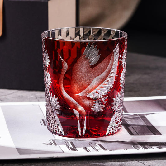 Vitraelle Hand-Carved Crane Whiskey Glass – product image 1