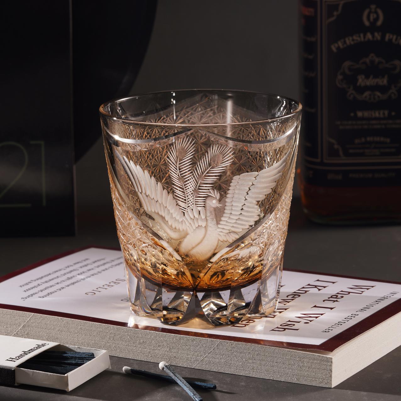 lovecove Hand Cut Luxury Phoenix Crystal Whiskey Glass – product image 1