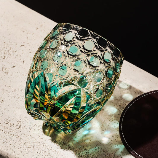 Vitraelle Hand-Carved Kiriko Floral Rocks Glass – product image 1
