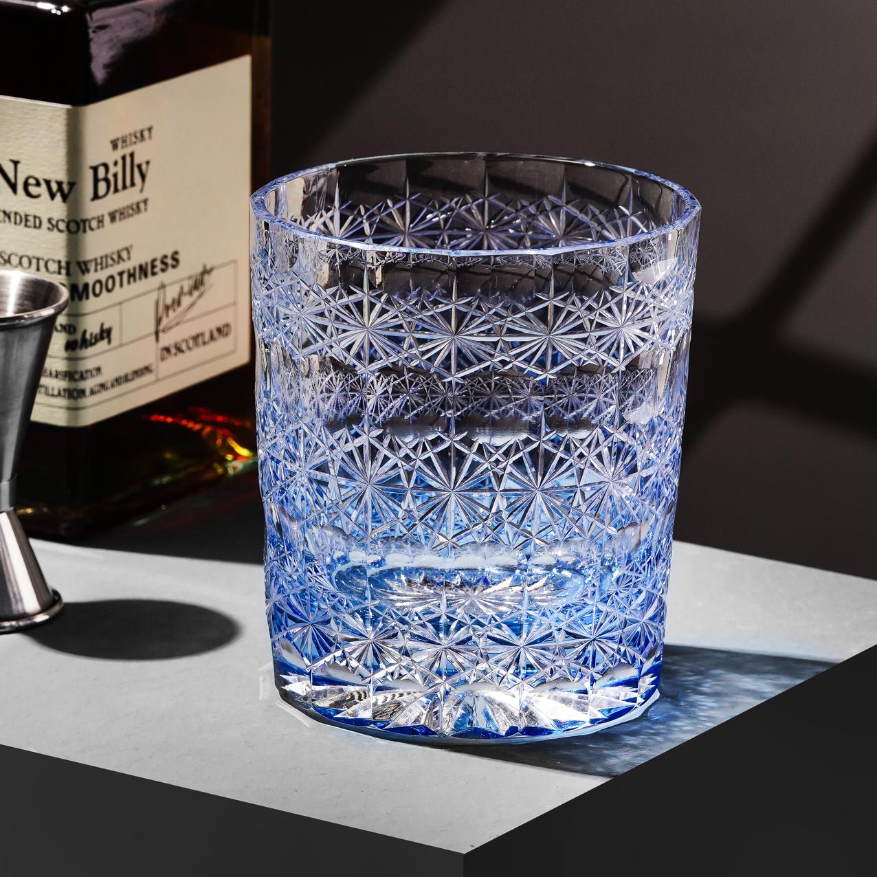 lovecove Hand-Carved Blue Snowflake Whiskey Tumbler – product image 1