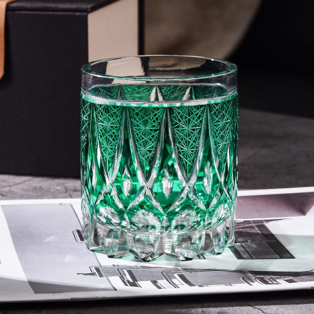 Vitraelle Unique Green Whiskey Rocks Glass – product image 1
