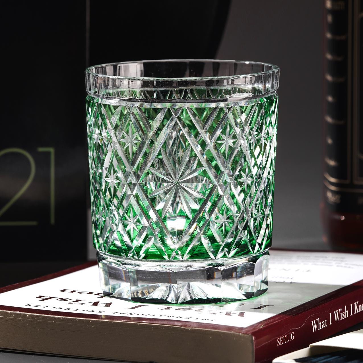 Vitraelle Diamond-Cut Green Rocks Glass – product image 2