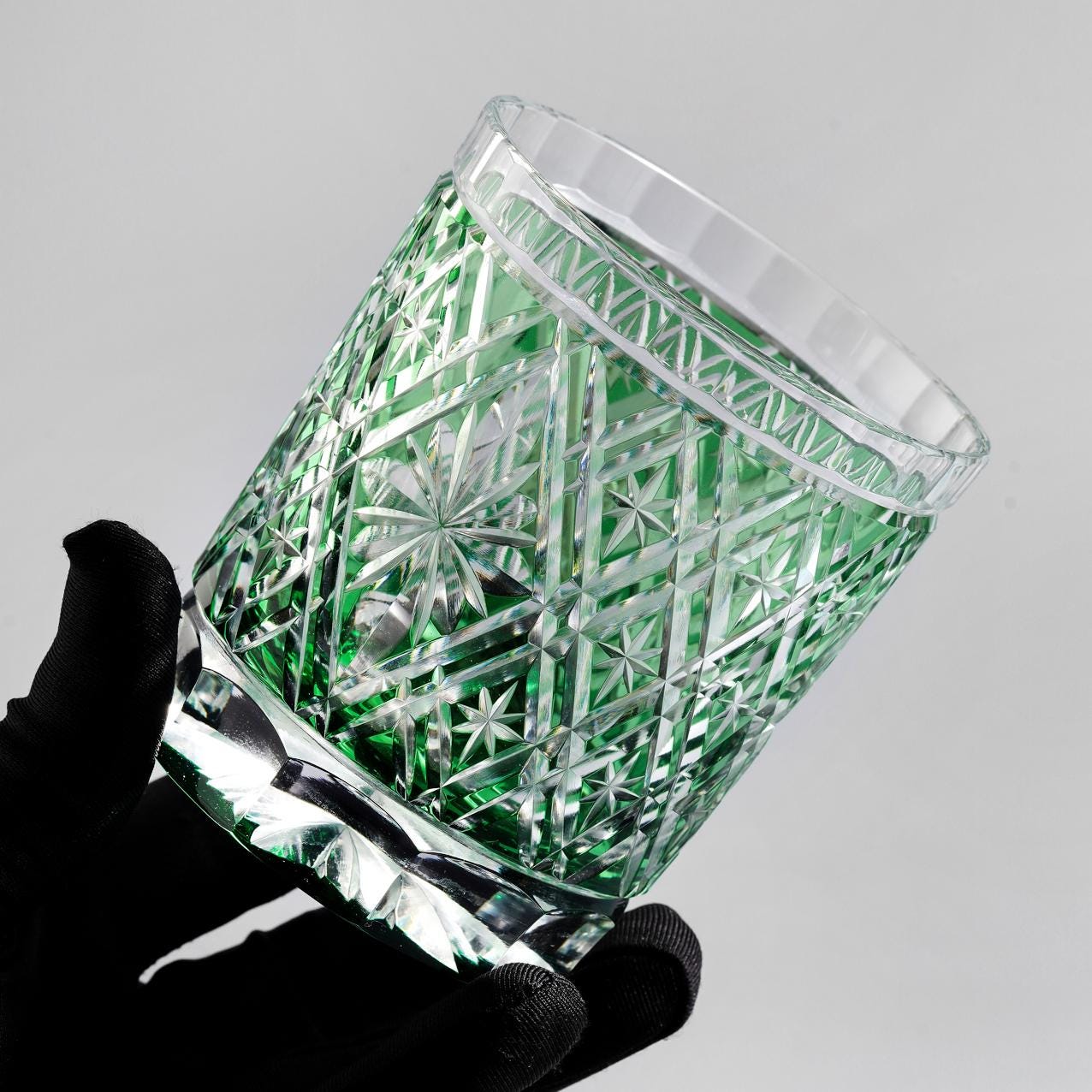 Vitraelle Diamond-Cut Green Rocks Glass – product image 4