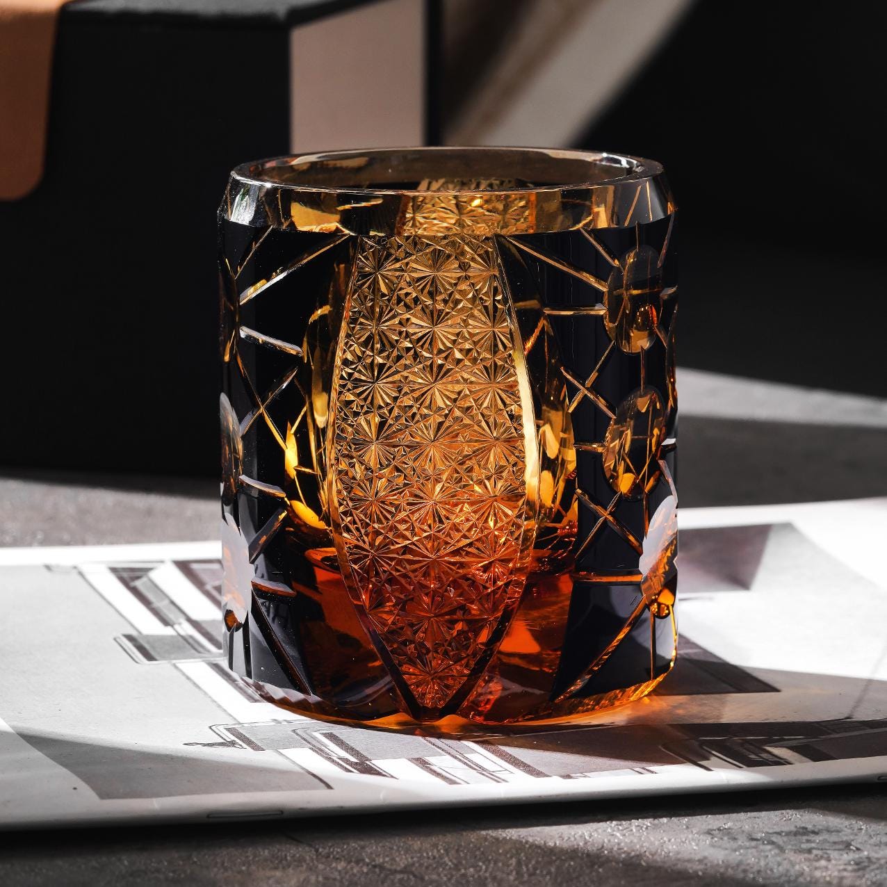 Vitraelle Hand-Cut Amber Whiskey Glass – product image 1