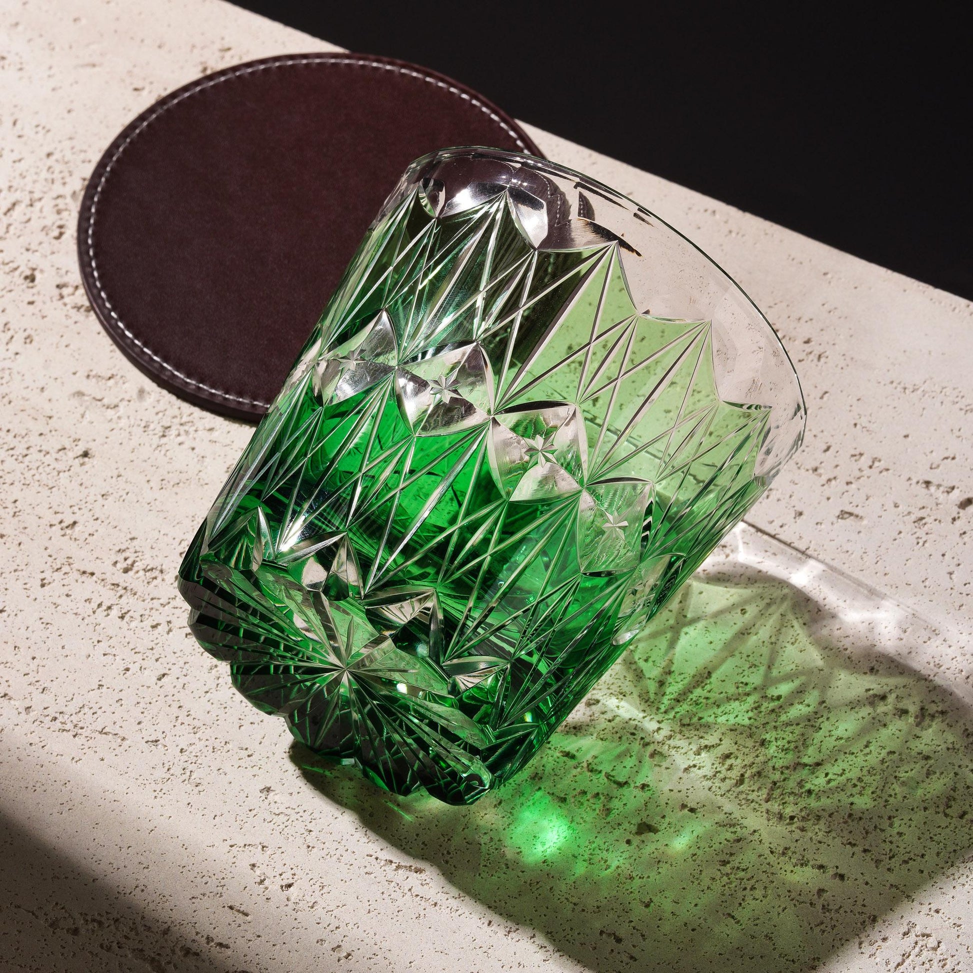 lovecove Hand-Carved Green Star Kiriko Whiskey Glass – product image 1