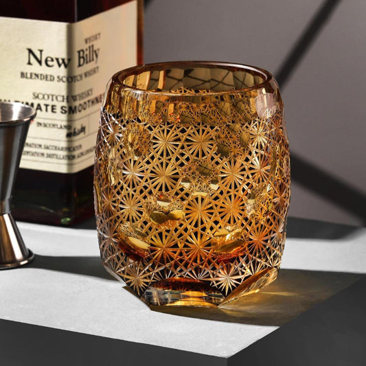 Vitraelle Hand-Carved Kiriko Daisy Whiskey Glass – product image 1