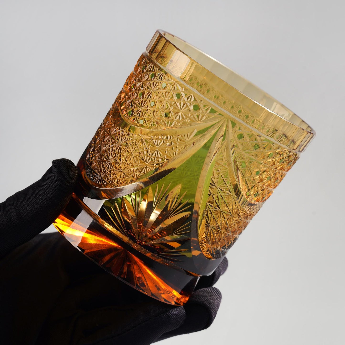 Vitraelle Hand-Cut Luxury Green Wave Whiskey Glass – product image 4