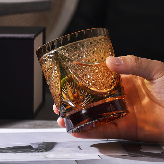 Vitraelle Hand-Cut Luxury Green Wave Whiskey Glass – product image 2