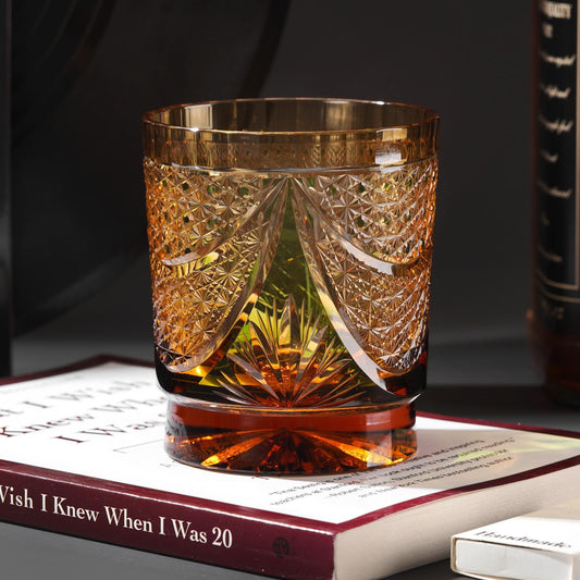 Vitraelle Hand-Cut Luxury Green Wave Whiskey Glass – product image 1