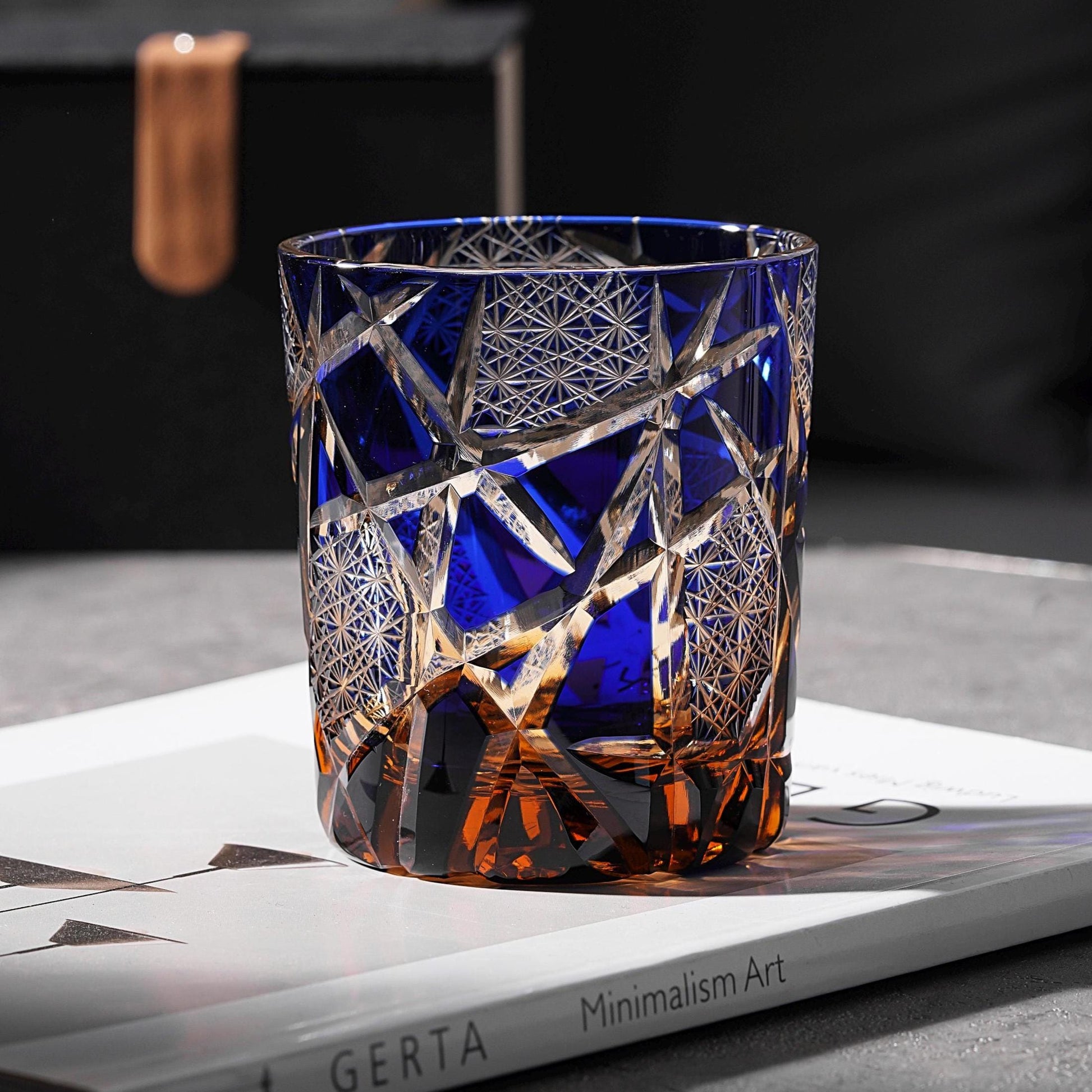 lovecove Hand-Cut Blue Lighting Whiskey Glasses – product image 1