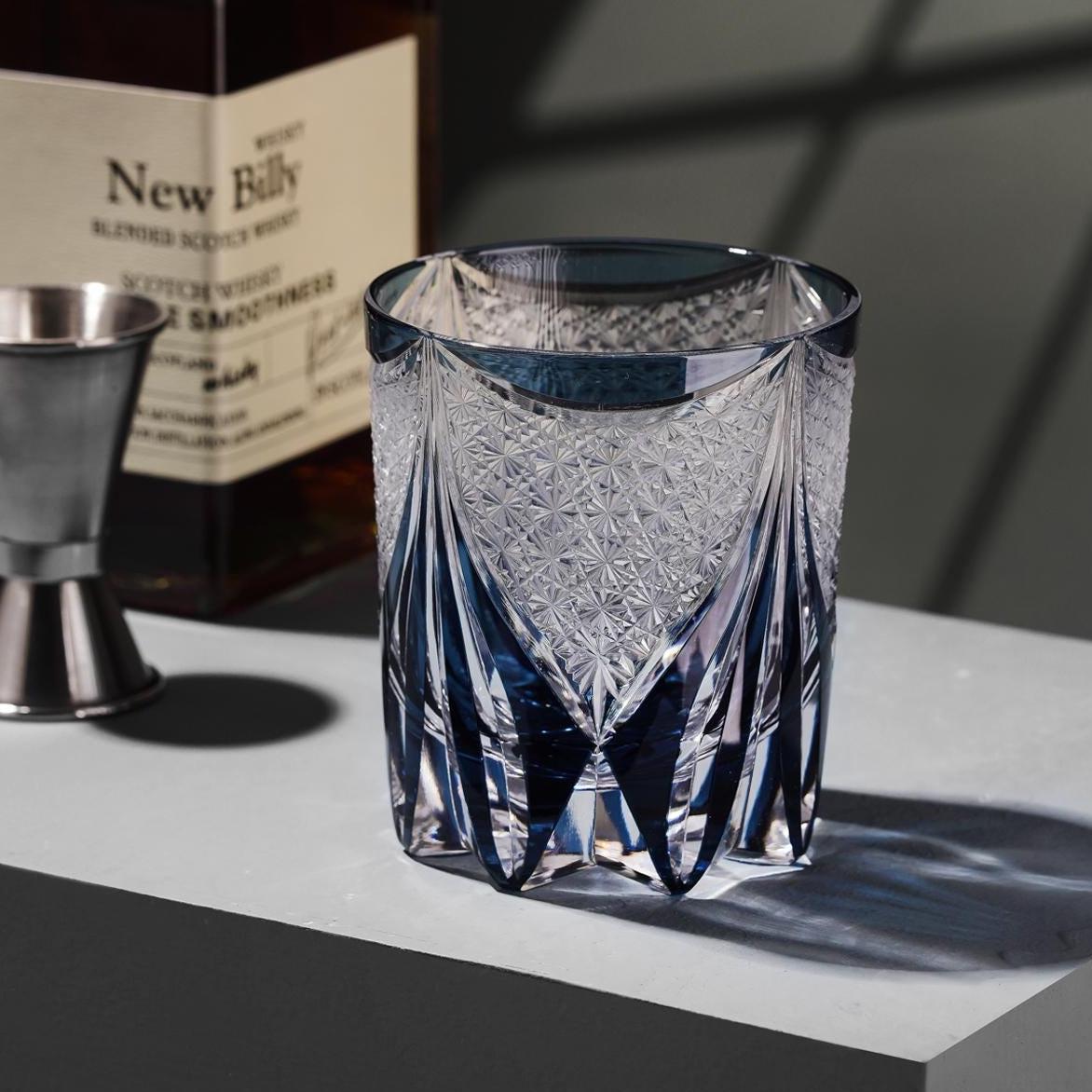 lovecove Vintage Kiriko Dark Blue Crystal Whisky Glass – product image 1
