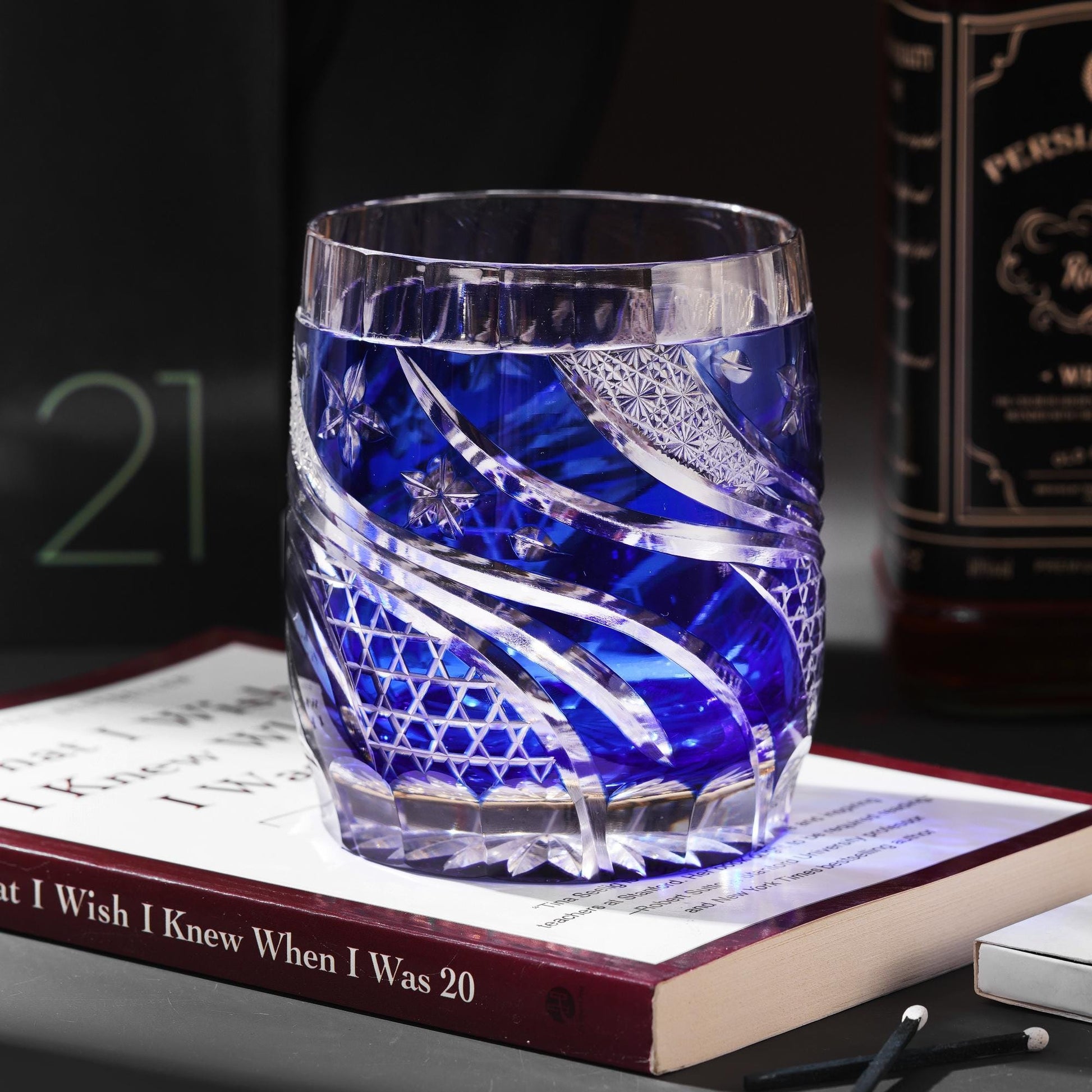 Vitraelle Crystal-Cut Vintage Blue Wave Whisky Glass – product image 1