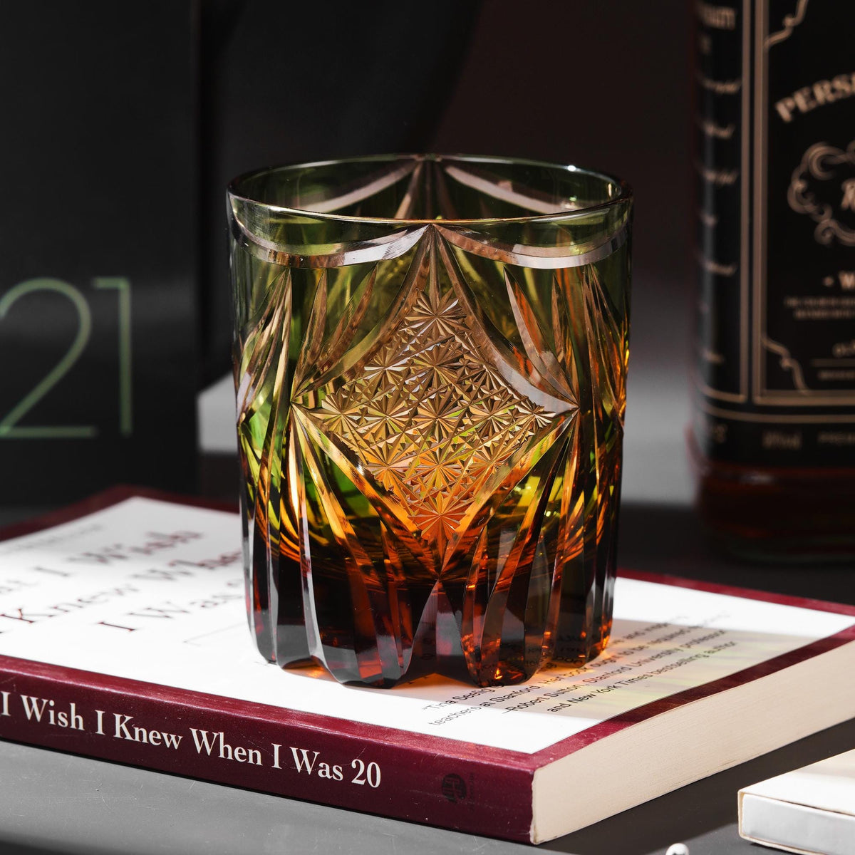 lovecove Hand-Cut Green Butterfly Whiskey Glass – product image 2