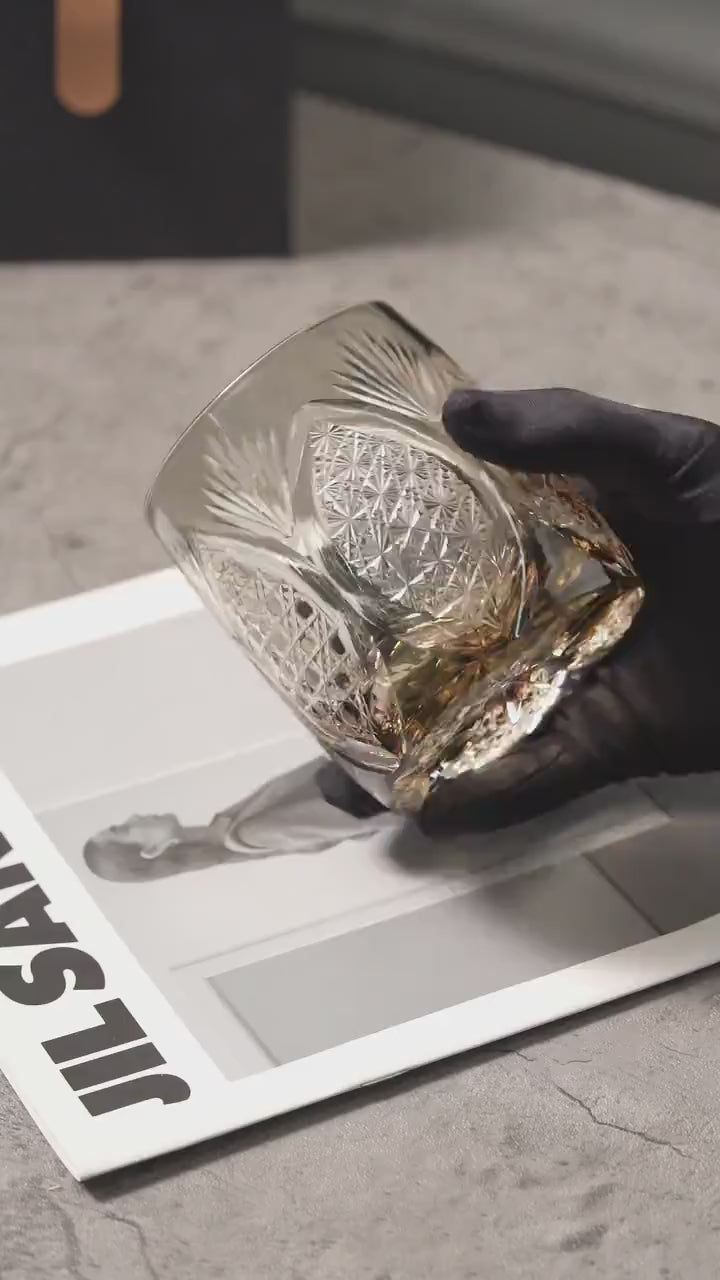 Vitraelle Hand Cut Amber Whisky Rocks Glass video 1