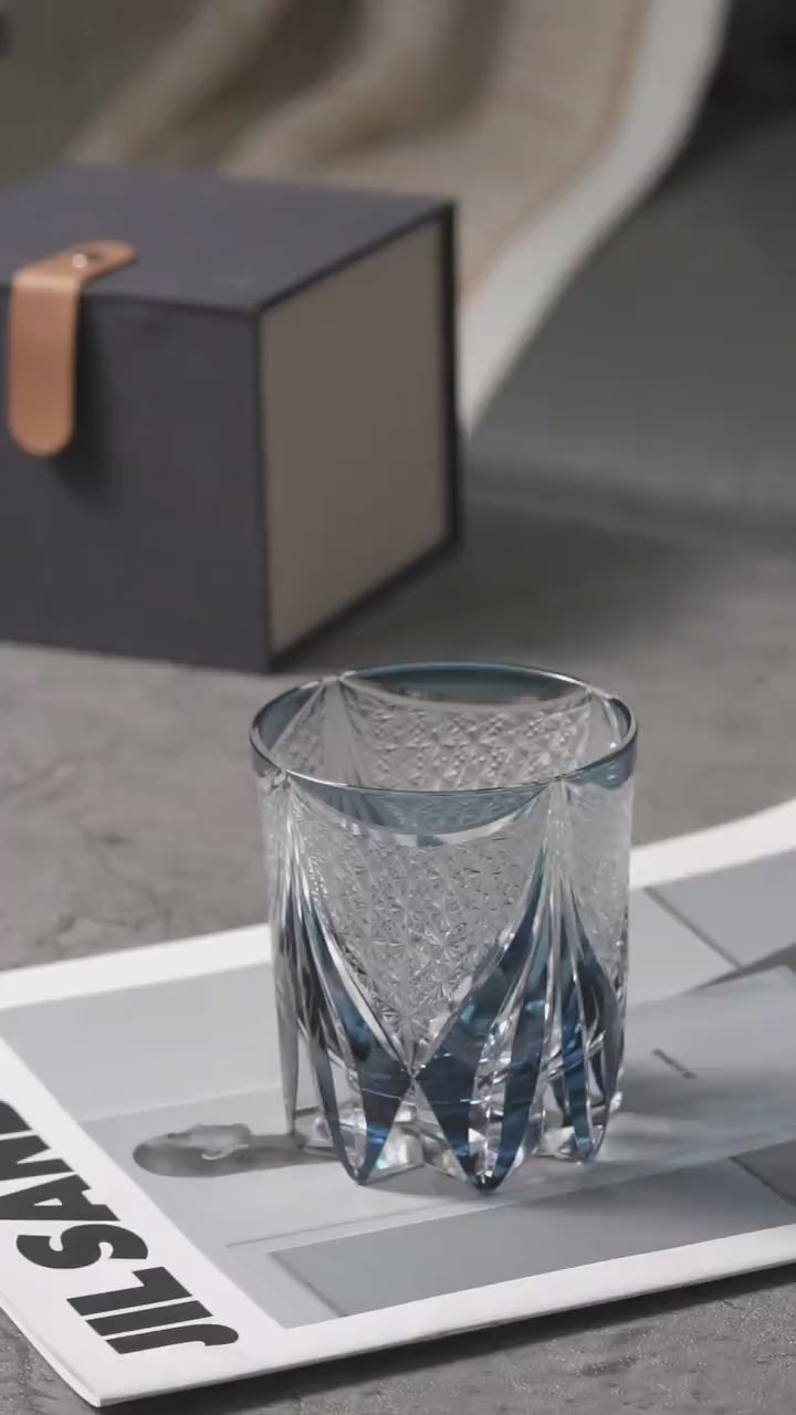 Vitraelle Hand Cut Luxury Blue Crystal Whisky Glass video 1