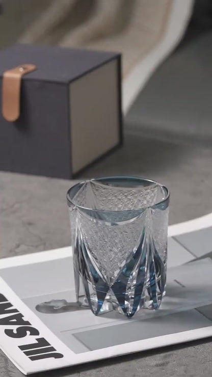Vitraelle Hand Cut Luxury Blue Crystal Whisky Glass video 1