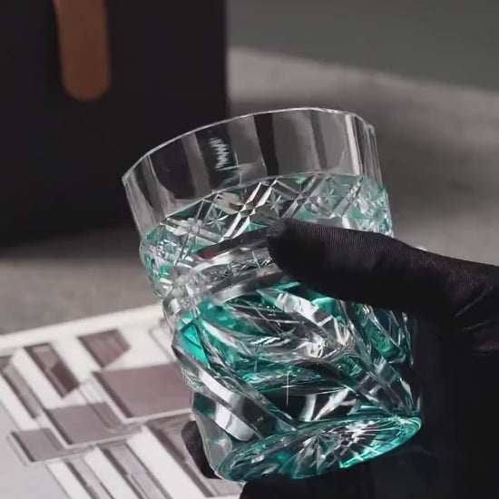 Vitraelle Hand-Cut Blue Swirl Whiskey Glass video 1
