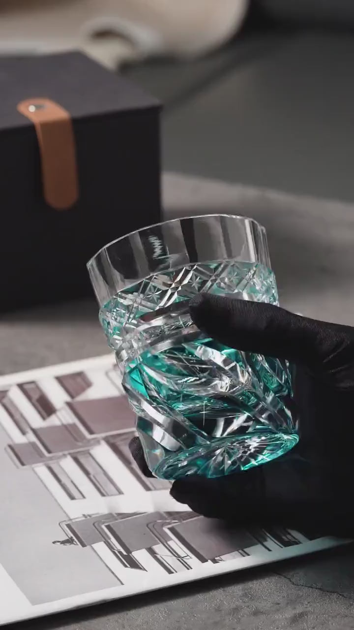 Vitraelle Hand-Cut Blue Swirl Whiskey Glass video 1