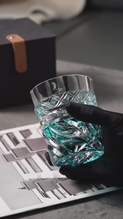 Vitraelle Hand-Cut Blue Swirl Whiskey Glass video 1