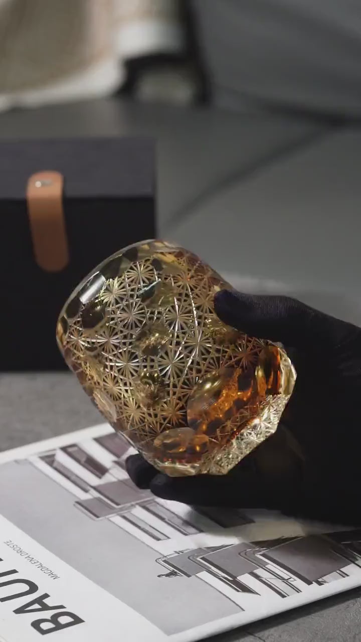 Vitraelle Hand-Carved Amber Bourbon Glass video 1