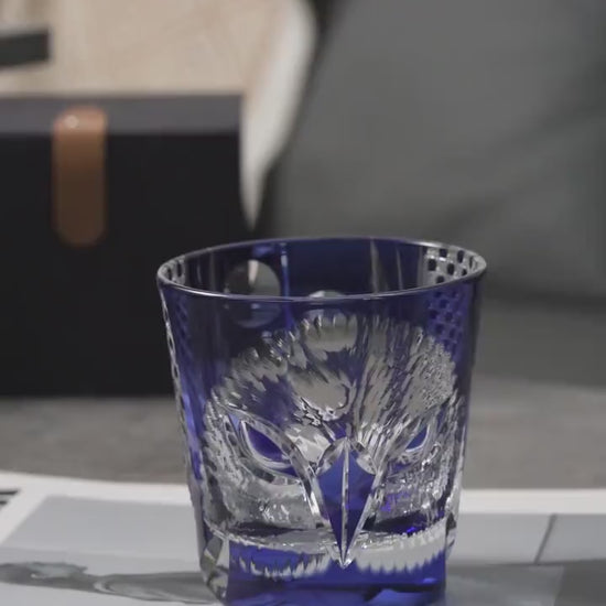 Vitraelle Hand-Cut Blue Owl Whiskey Glass video 1