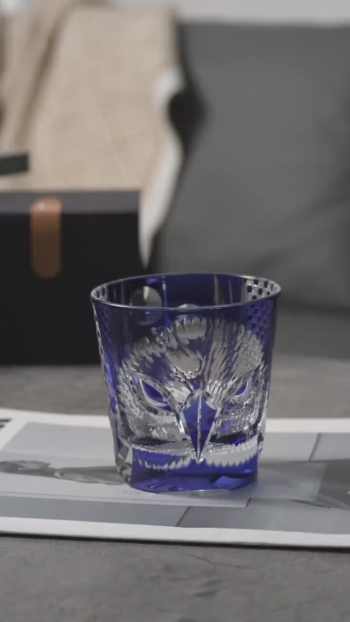 Vitraelle Hand-Cut Blue Owl Whiskey Glass video 1