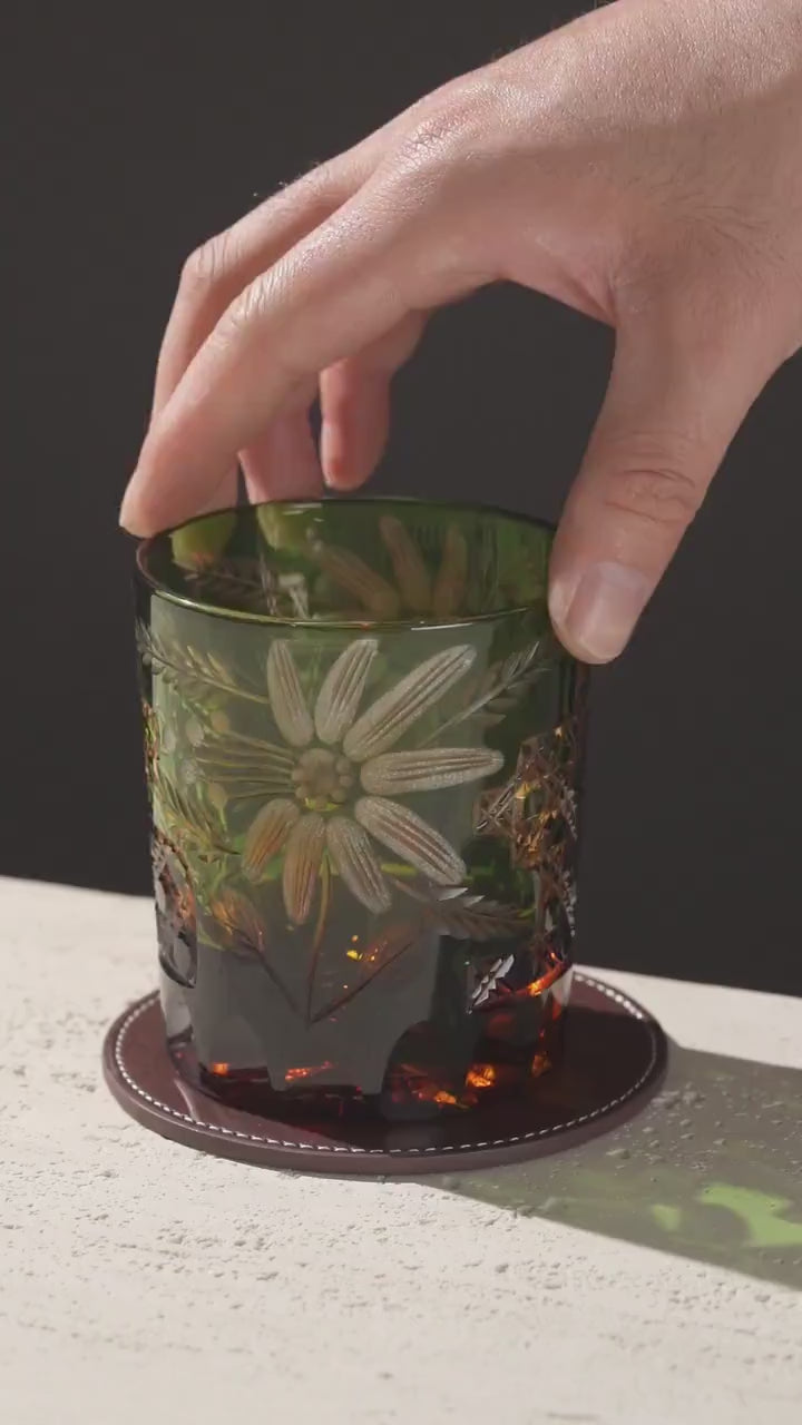 Vitraelle Hand-Carved Floral Whiskey Glass video 1
