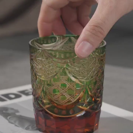Vitraelle Hand-Carved Kiriko Amber Whiskey Glass video 1