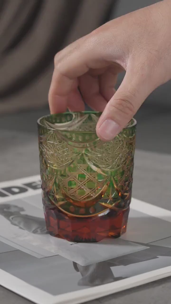 Vitraelle Hand-Carved Kiriko Amber Whiskey Glass video 1