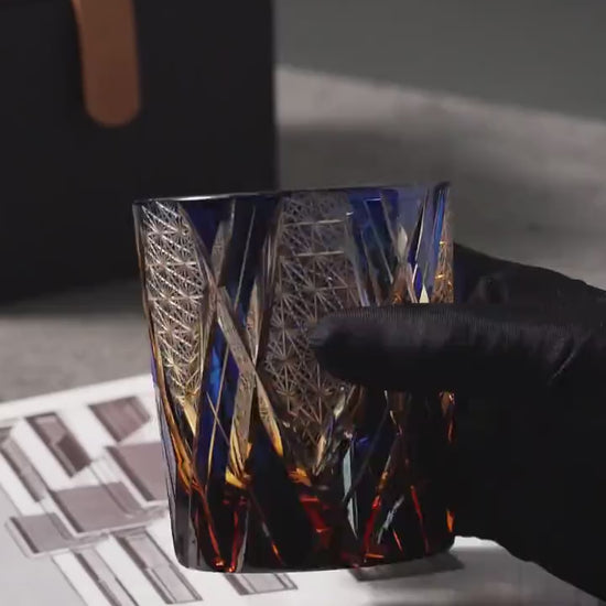 Vitraelle Hand-Cut Luxury Blue Lightning Whiskey Glass video 1