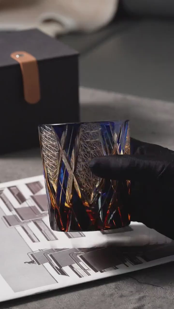 Vitraelle Hand-Cut Luxury Blue Lightning Whiskey Glass video 1