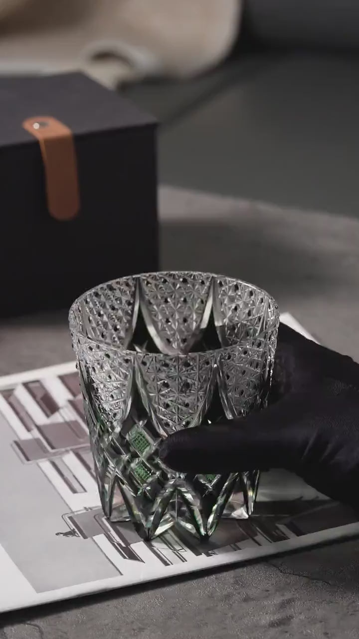 Vitraelle Hand-Cut Black Thistle Whiskey Glass video 1