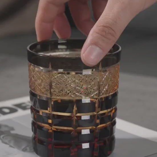 Vitraelle Hand-Cut Amber Black Whiskey Glasses video 1
