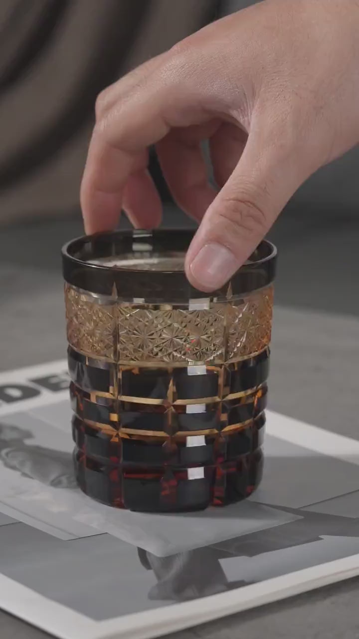 Vitraelle Hand-Cut Amber Black Whiskey Glasses video 1