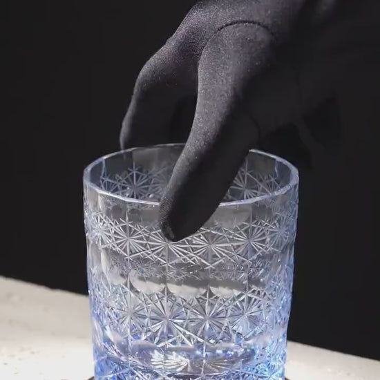 Vitraelle Hand-Carved Blue Snowflake Whiskey Tumbler video 1