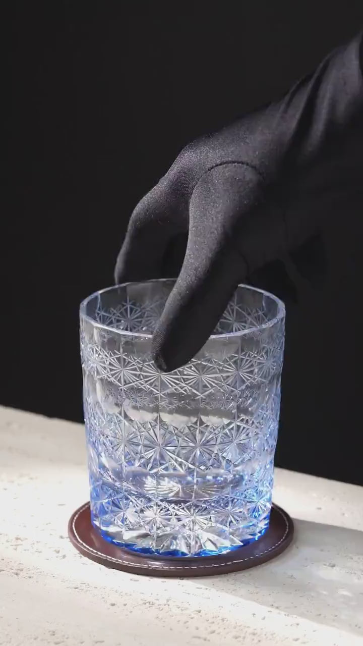 Vitraelle Hand-Carved Blue Snowflake Whiskey Tumbler video 1