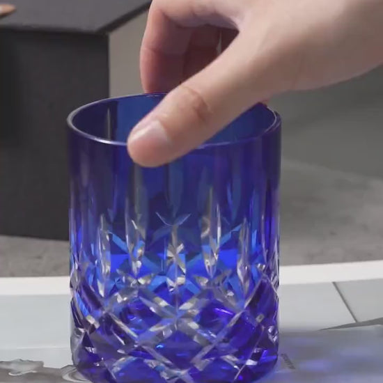 Vitraelle Hand-Cut Crystal Blue Whiskey Glass video 1