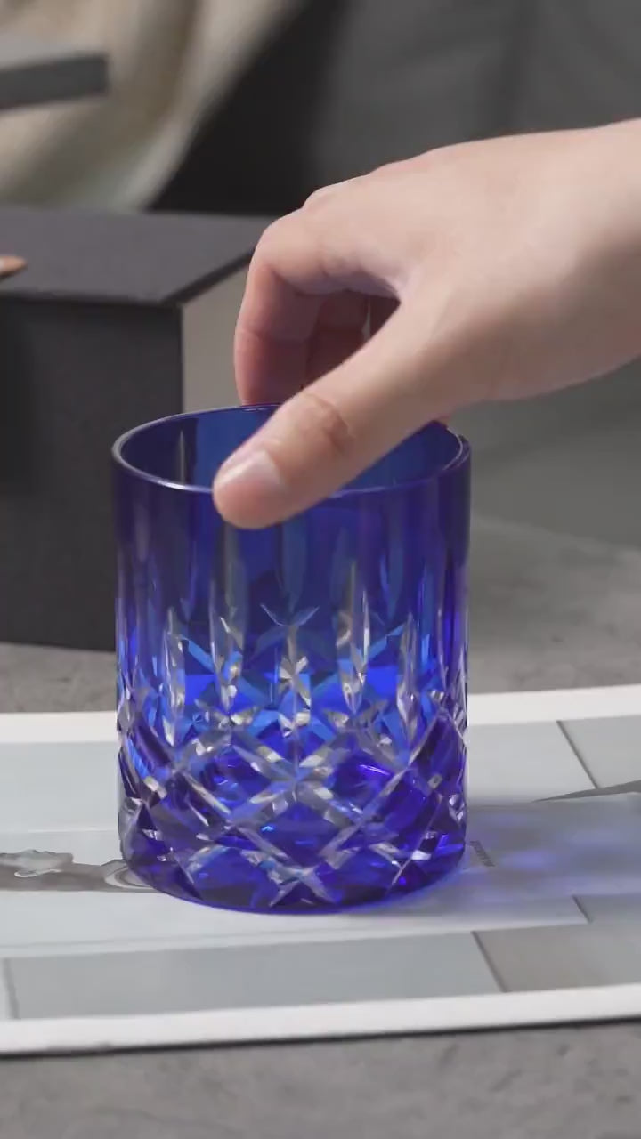 Vitraelle Hand-Cut Crystal Blue Whiskey Glass video 1