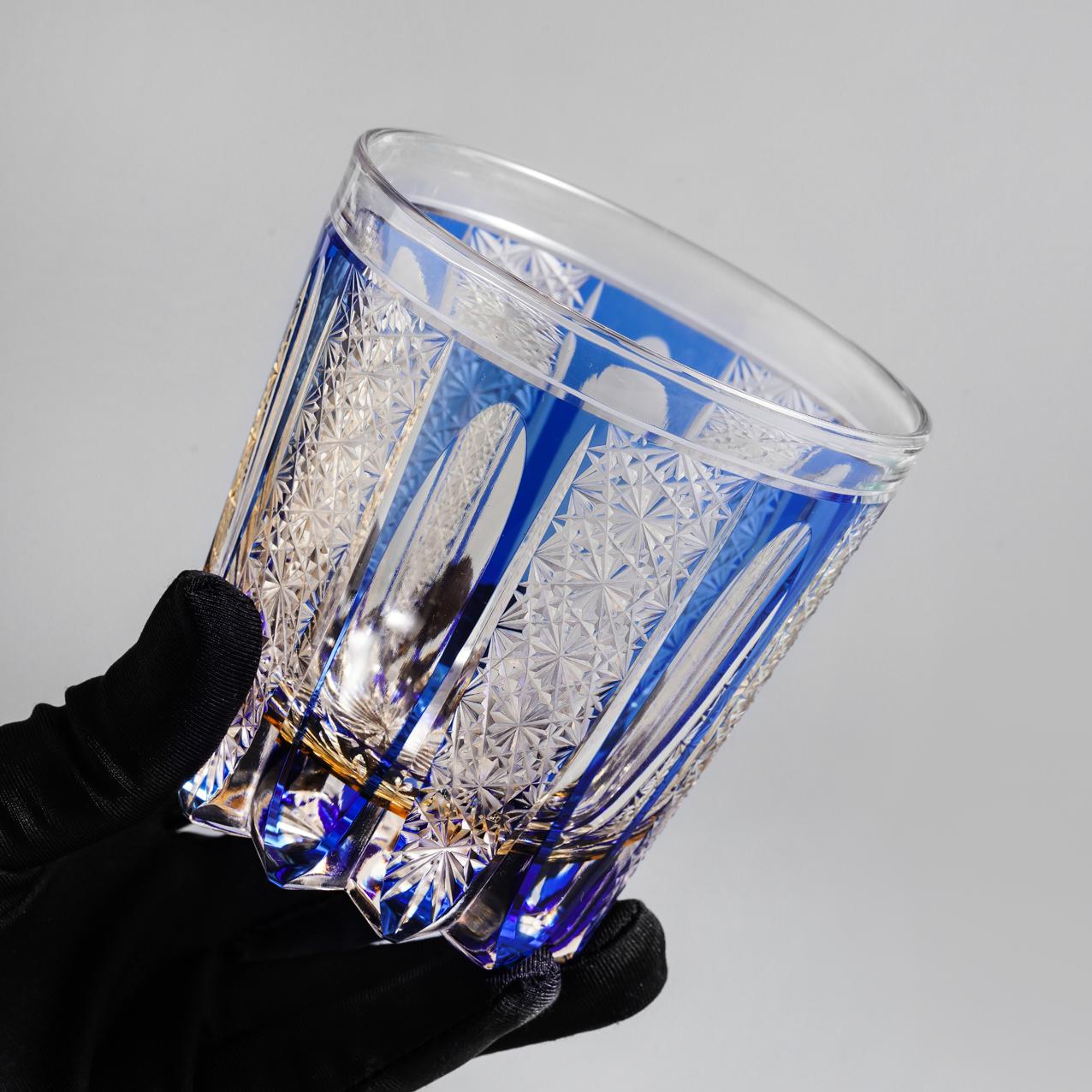 lovecove Vintage Blue Striped Whiskey Glass image 1