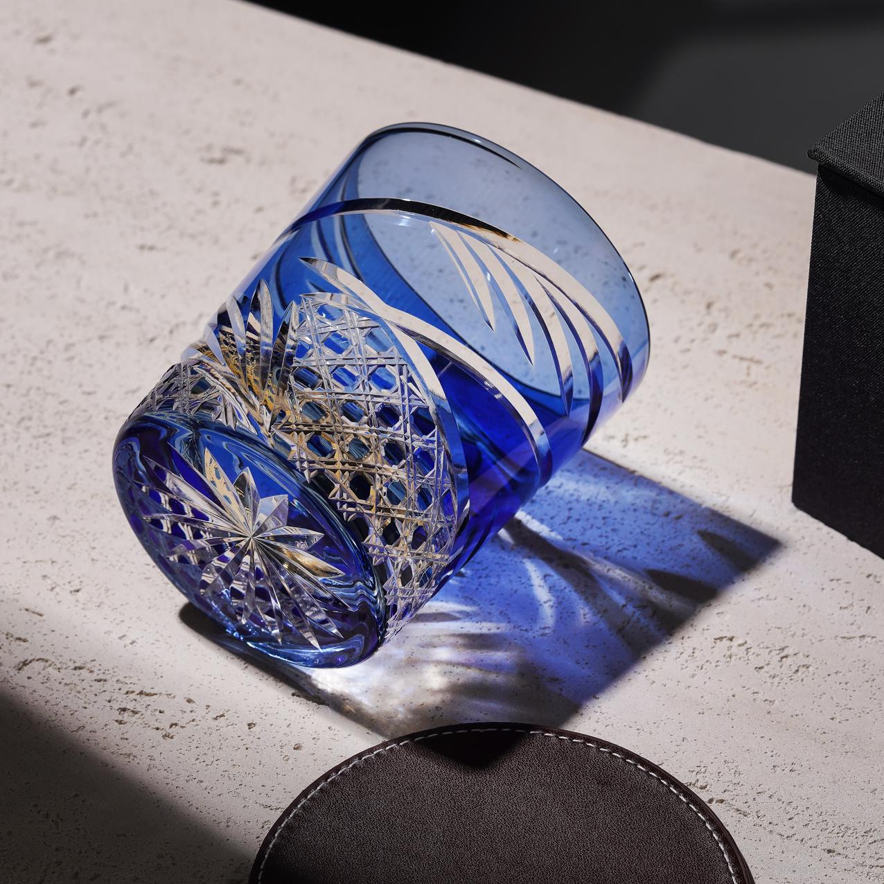 lovecove Vintage Kiriko Blue Crystal Whisky Glass image 7