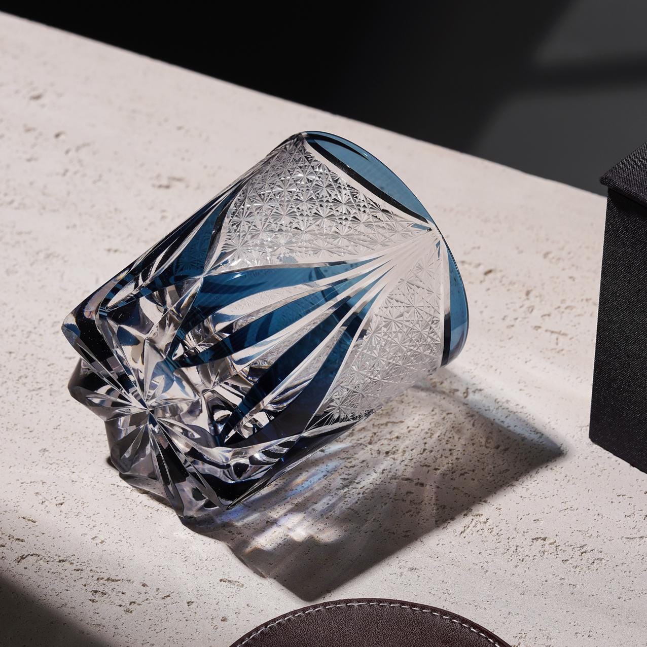 lovecove Vintage Kiriko Dark Blue Crystal Whisky Glass image 2